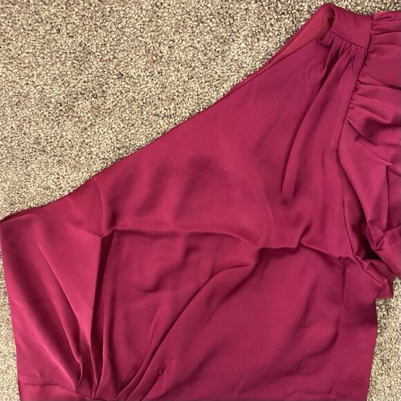 Express Women's Satin One Shoulder Tie Waist Top Bright Pink Size XS - NWT $64 - Picture 5 of 16